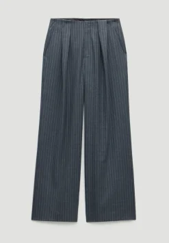 hush Trousers|Adena Pinstripe Wide Leg Trousers Charcoal Grey Pinstripe