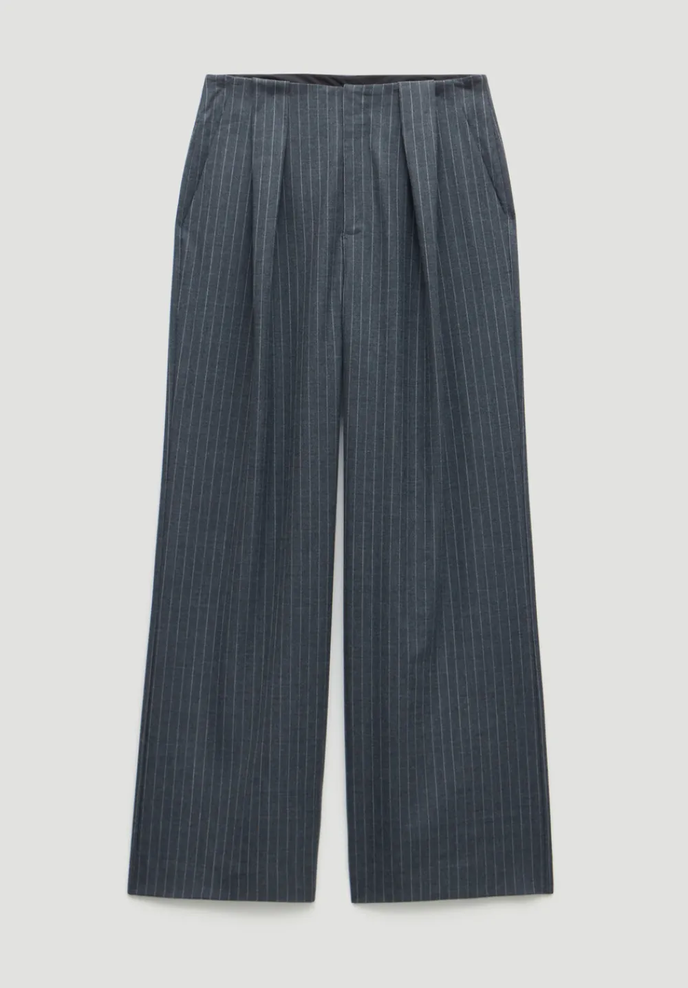 hush Trousers|Adena Pinstripe Wide Leg Trousers Charcoal Grey Pinstripe