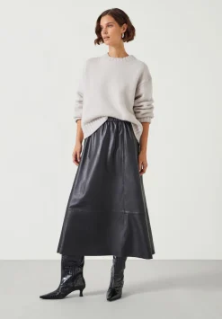 hush Skirts|Agatha Leather Midi Skirt Black