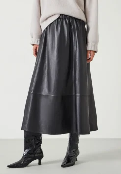 hush Skirts|Agatha Leather Midi Skirt Black