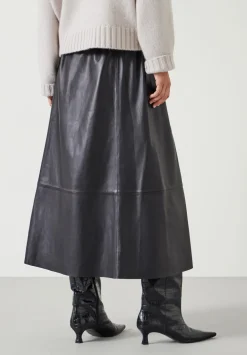 hush Skirts|Agatha Leather Midi Skirt Black