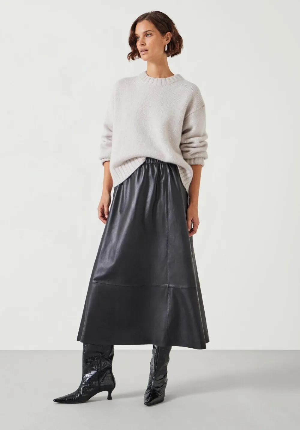 hush Skirts|Agatha Leather Midi Skirt Black
