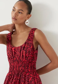 hush Dresses|Air Flow Gathered Straps Midi Dress Lotus Red