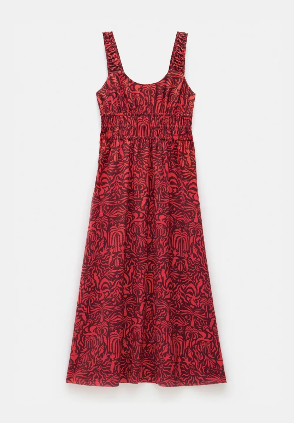 hush Dresses|Air Flow Gathered Straps Midi Dress Lotus Red