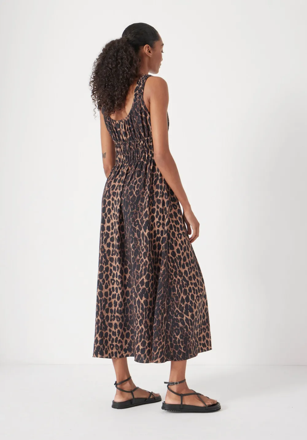 hush Dresses|Air Flow Gathered Straps Midi Dress Soft Leopard