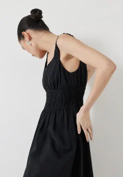 hush Dresses|Air Flow Gathered Straps Midi Dress Black