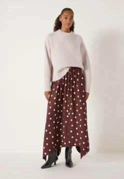 hush Skirts|Air Flow Hanky Hem Skirt Polka Dot Brown