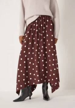 hush Skirts|Air Flow Hanky Hem Skirt Polka Dot Brown