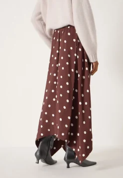 hush Skirts|Air Flow Hanky Hem Skirt Polka Dot Brown