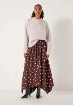 hush Skirts|Air Flow Hanky Hem Skirt Polka Dot Brown