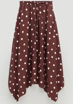 hush Skirts|Air Flow Hanky Hem Skirt Polka Dot Brown