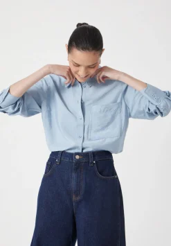 hush Shirts & Blouses|Tops & T-Shirts|Air Flow Long Sleeve Relaxed Shirt Pale Blue