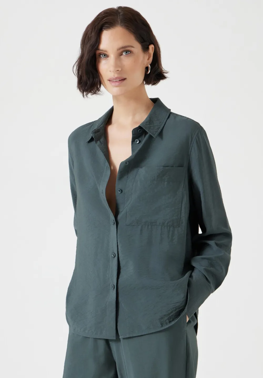 hush Shirts & Blouses|Tops & T-Shirts|Air Flow Long Sleeve Relaxed Shirt Washed Dark Green