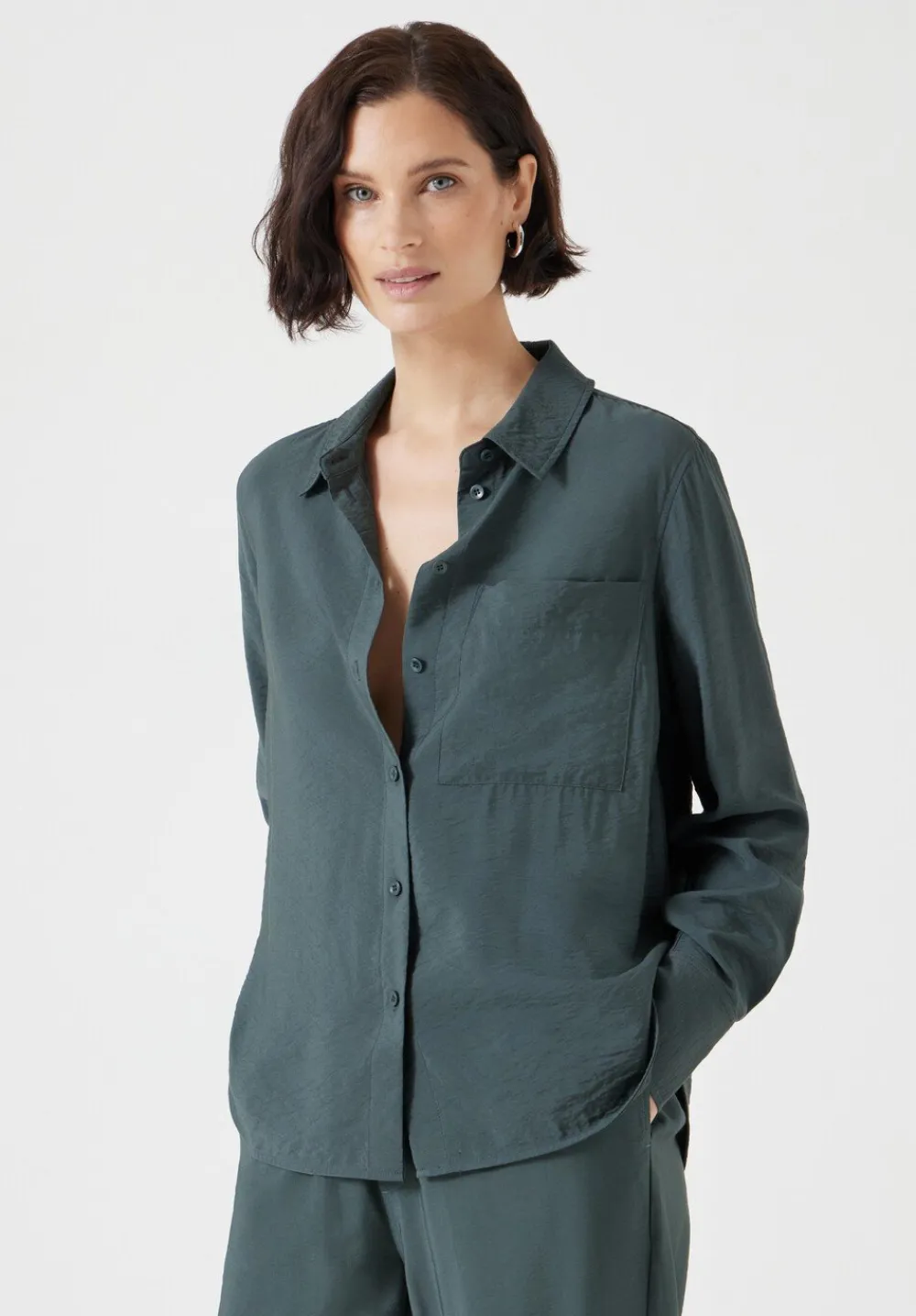 hush Shirts & Blouses|Tops & T-Shirts|Air Flow Long Sleeve Relaxed Shirt Washed Dark Green
