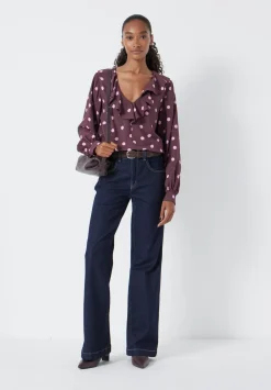 hush Shirts & Blouses|Air Flow Ruffle Blouse Polka Dot Burgundy