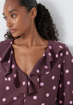hush Shirts & Blouses|Air Flow Ruffle Blouse Polka Dot Burgundy