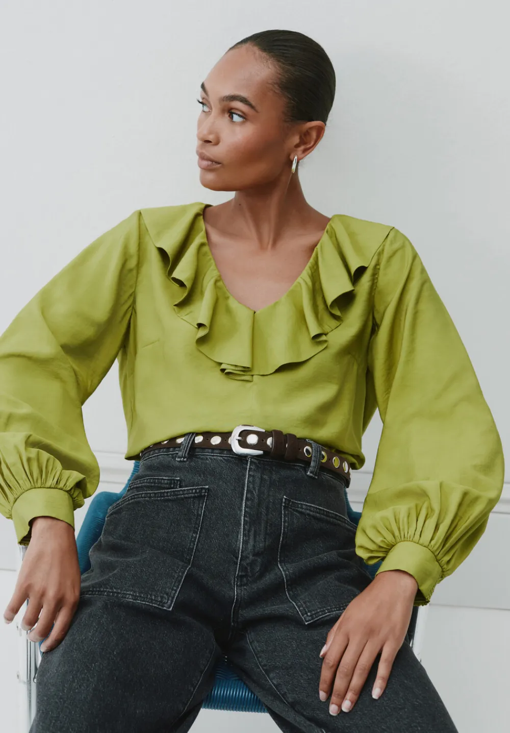 hush Shirts & Blouses|Air Flow Ruffle Blouse Olive Green