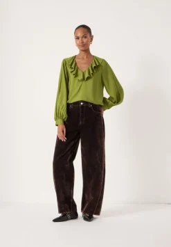 hush Shirts & Blouses|Air Flow Ruffle Blouse Olive Green