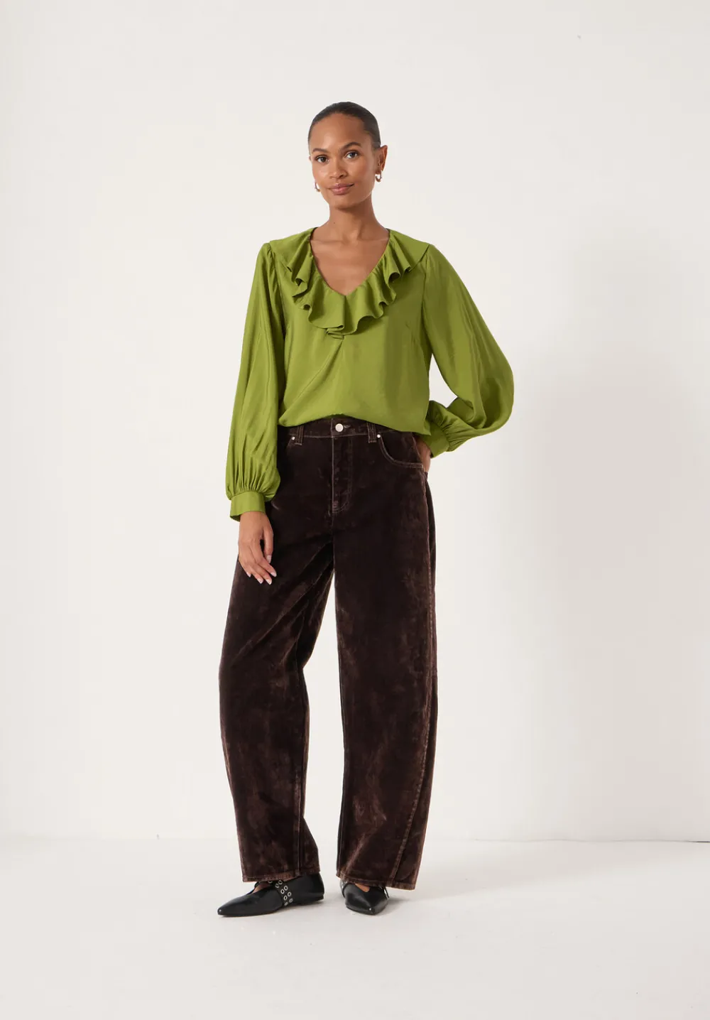 hush Shirts & Blouses|Air Flow Ruffle Blouse Olive Green