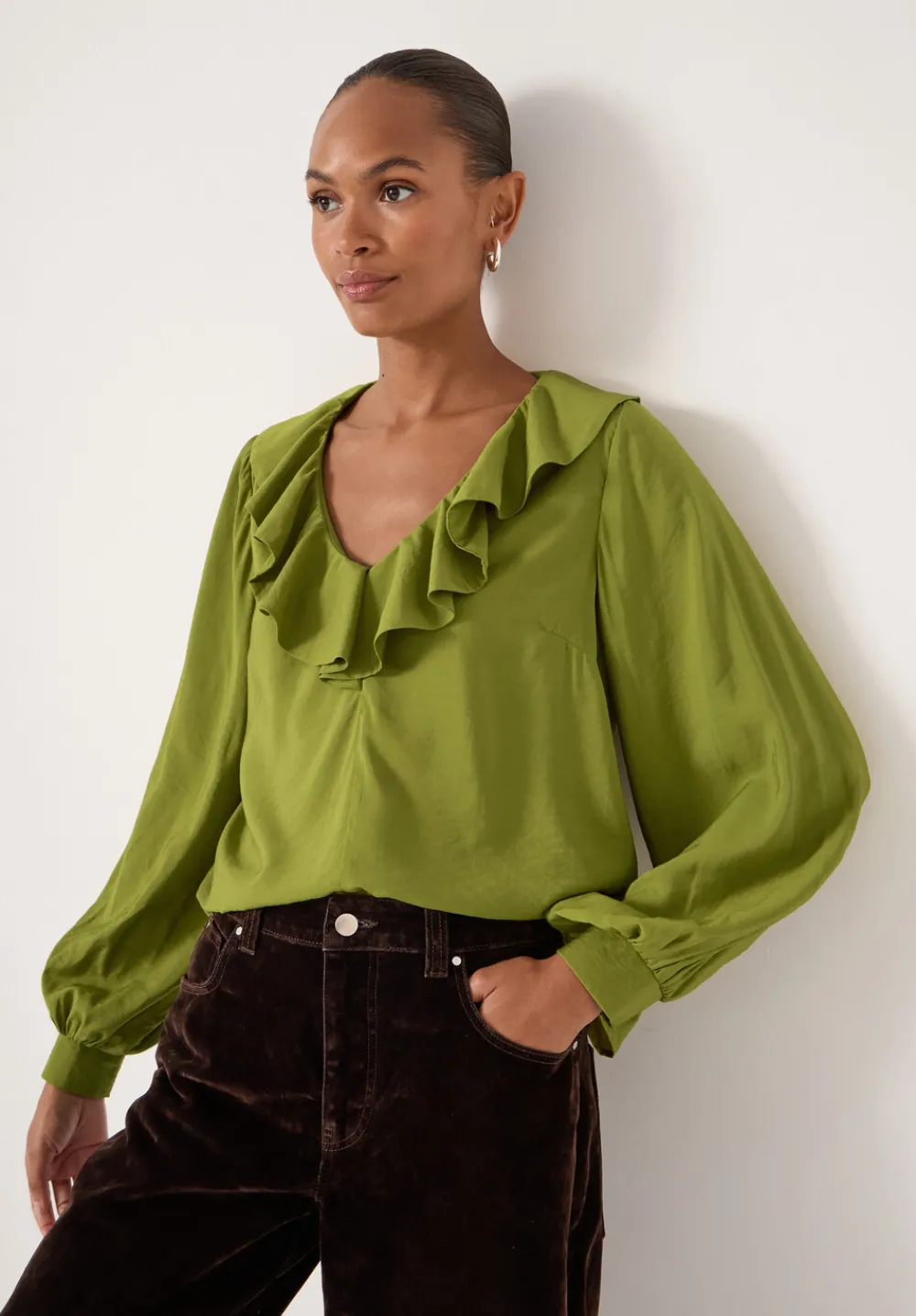 hush Shirts & Blouses|Air Flow Ruffle Blouse Olive Green