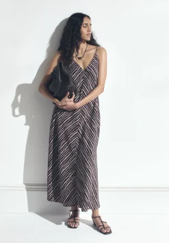 hush Dresses|Air Flow Seam Detail Maxi Slip Dress Blurred Lines Brown