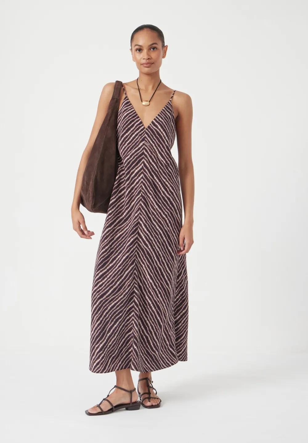 hush Dresses|Air Flow Seam Detail Maxi Slip Dress Blurred Lines Brown