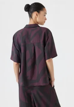 hush Tops & T-Shirts|Shirts & Blouses|Air Flow Short Sleeve Collared Shirt Purple/Brown Abstract Shapes