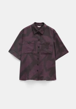 hush Tops & T-Shirts|Shirts & Blouses|Air Flow Short Sleeve Collared Shirt Purple/Brown Abstract Shapes