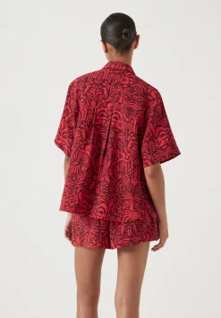 hush Tops & T-Shirts|Shirts & Blouses|Air Flow Short Sleeve Collared Shirt Lotus Red
