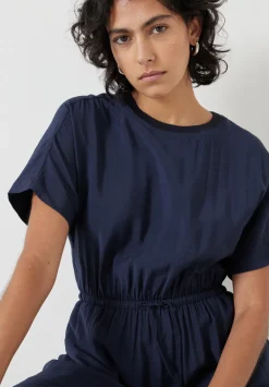 hush Dresses|Air Flow Short Sleeve Crew Neck Midi Dress Navy