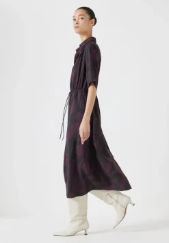 hush Dresses|Air Flow Short Sleeve Midi Shirt Dress Purple/Brown Abstract Shapes