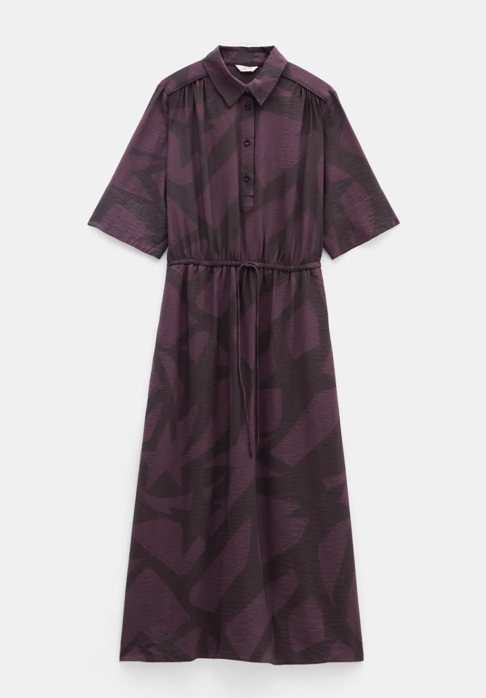 hush Dresses|Air Flow Short Sleeve Midi Shirt Dress Purple/Brown Abstract Shapes
