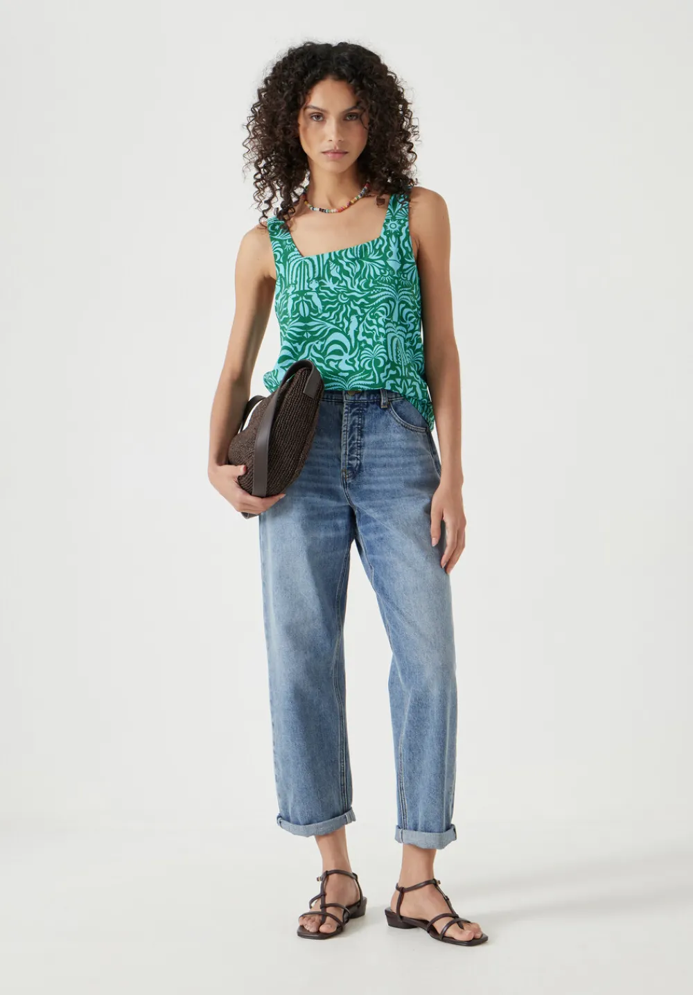 hush Tops & T-Shirts|Air Flow Square Neckline Tank Top Green/Blue Lotus