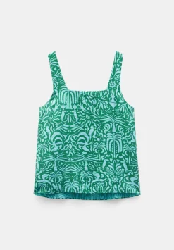 hush Tops & T-Shirts|Air Flow Square Neckline Tank Top Green/Blue Lotus