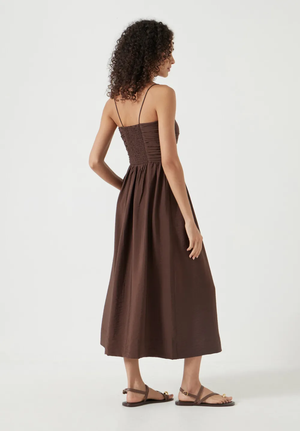 hush Dresses|Air Flow Strappy Gathered Midi Dress Chocolate Fondant