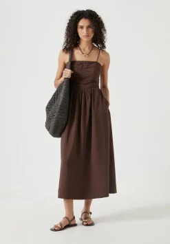 hush Dresses|Air Flow Strappy Gathered Midi Dress Chocolate Fondant