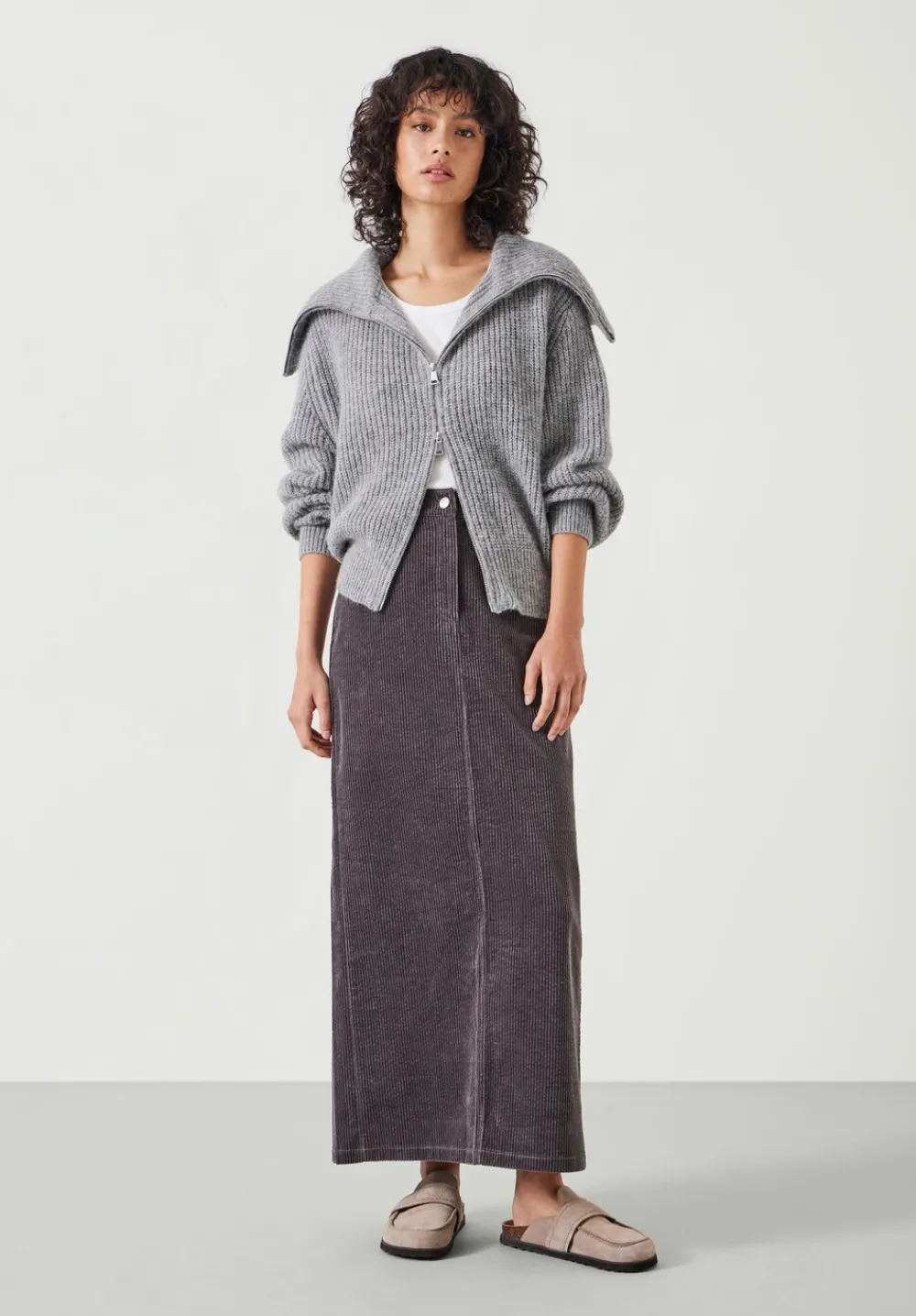 hush Skirts|Alana Cord Maxi Skirt Charcoal Grey