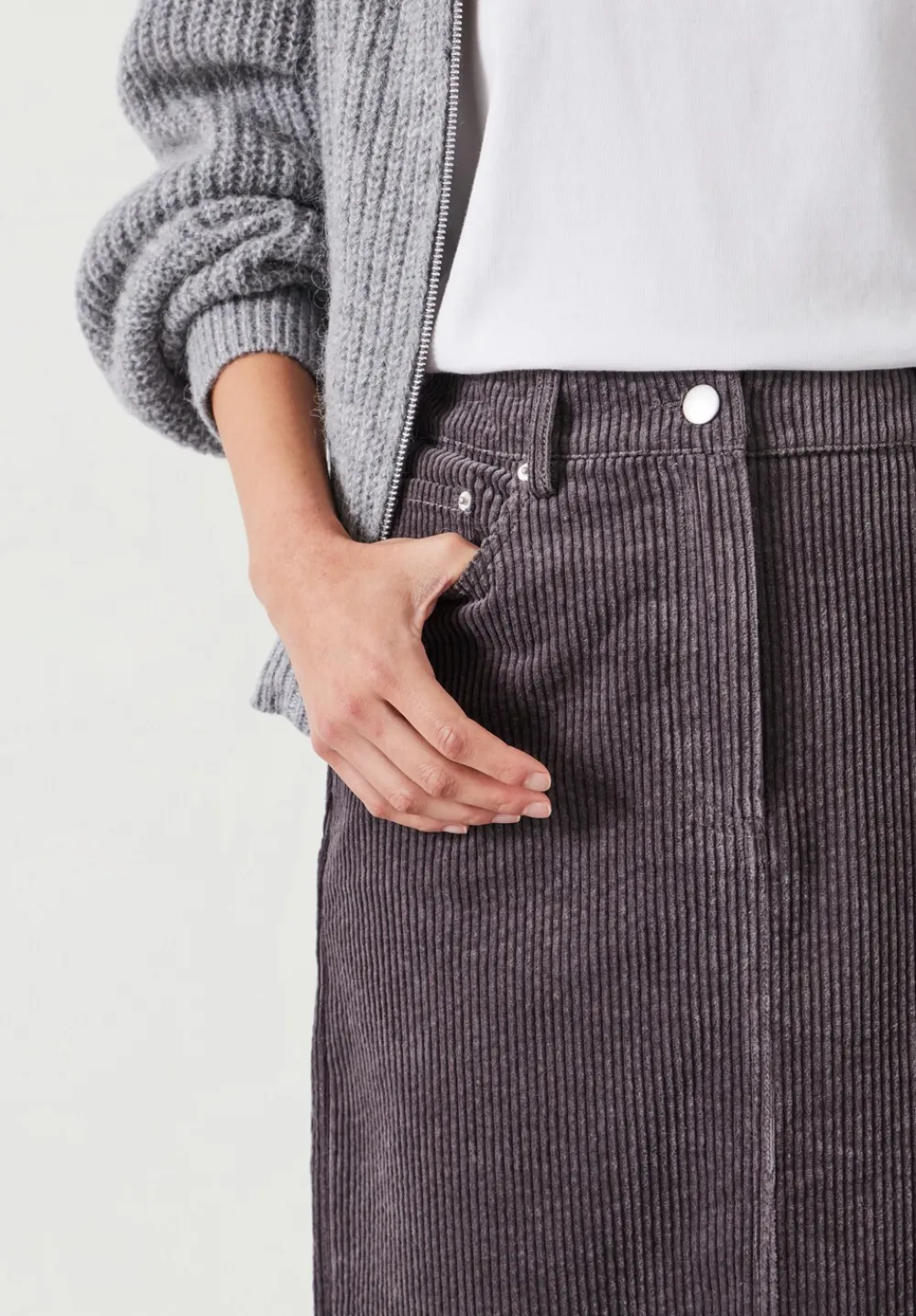 hush Skirts|Alana Cord Maxi Skirt Charcoal Grey