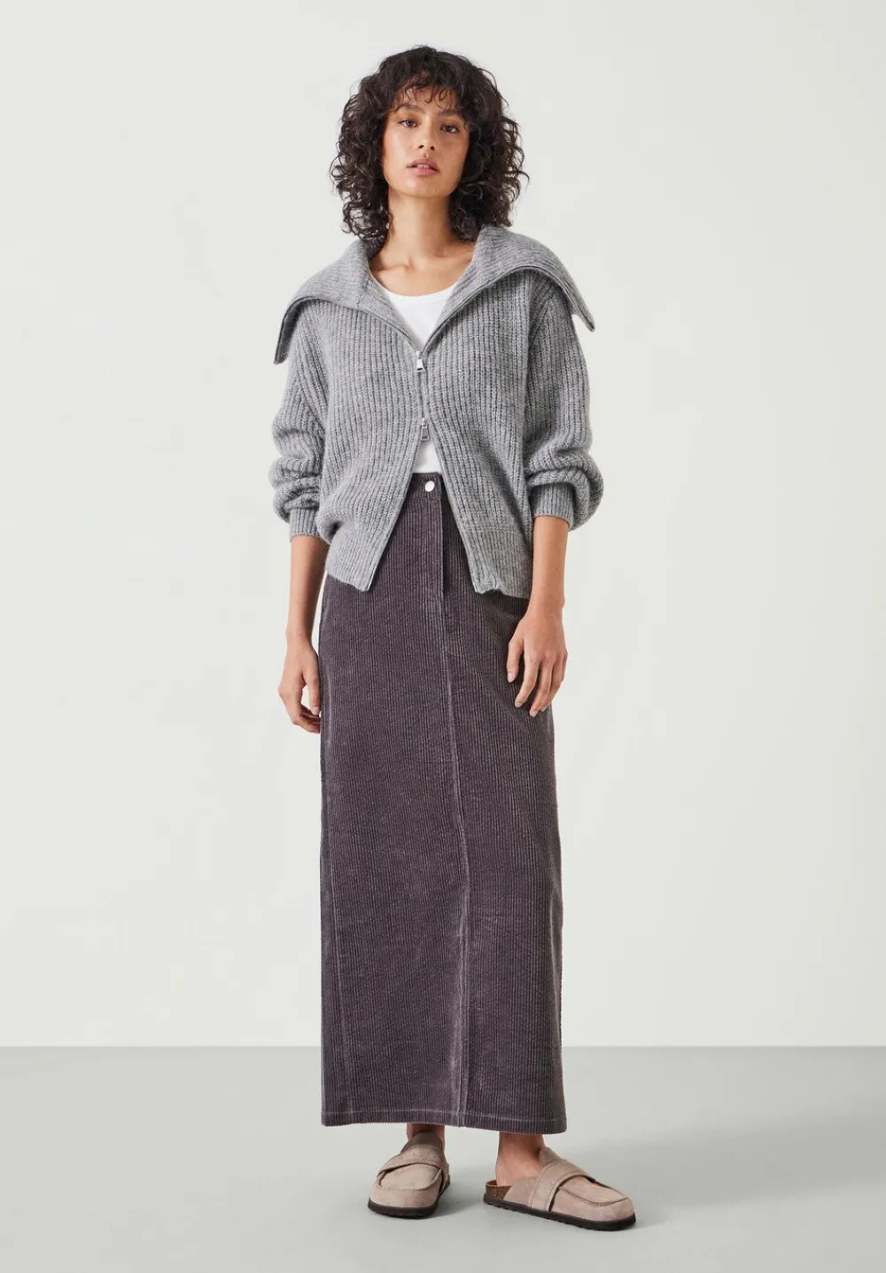 hush Skirts|Alana Cord Maxi Skirt Charcoal Grey