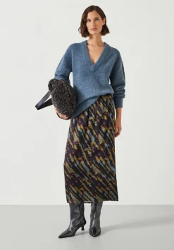 hush Skirts|Alexandra Printed Column Midi Skirt Diagonal Tie Dye Green