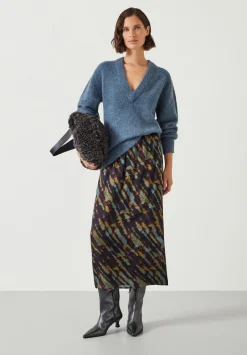 hush Skirts|Alexandra Printed Column Midi Skirt Diagonal Tie Dye Green