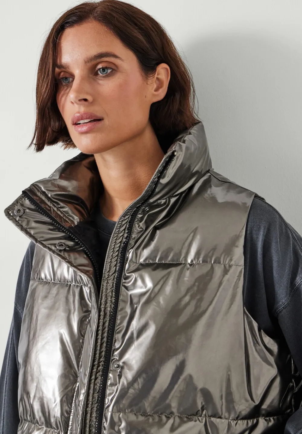 hush Jackets & Coats|Alice Metallic Puffer Gilet Silver