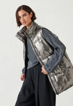 hush Jackets & Coats|Alice Metallic Puffer Gilet Silver