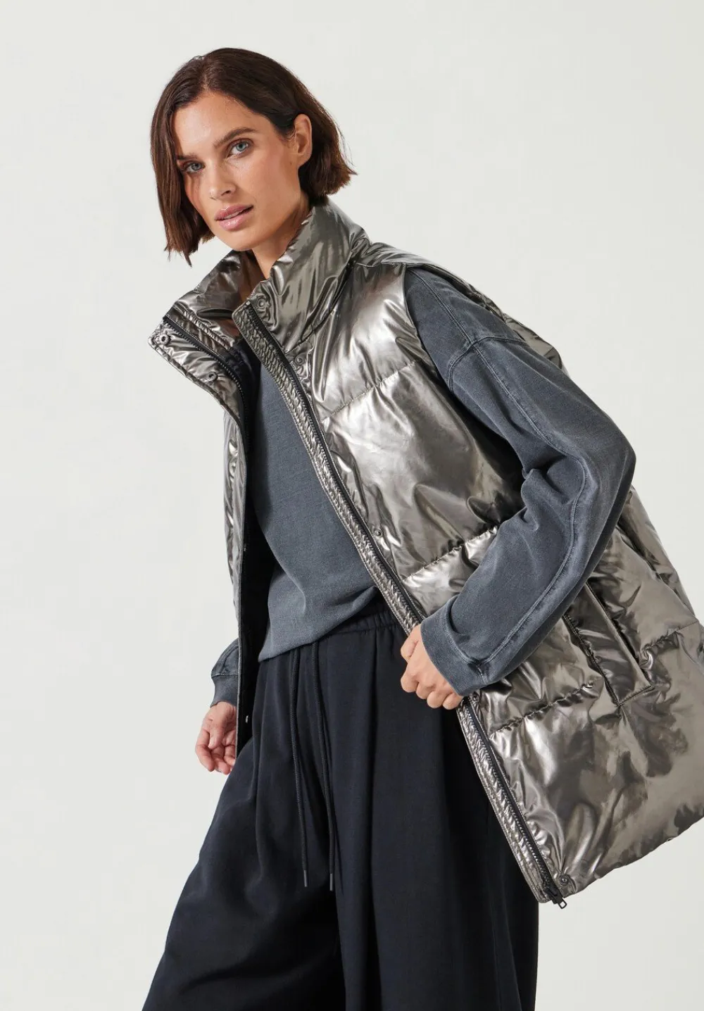 hush Jackets & Coats|Alice Metallic Puffer Gilet Silver