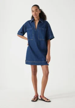 hush Dresses|Alma Denim Contrast T-Shirt Dress Mid Authentic Blue