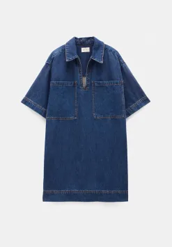 hush Dresses|Alma Denim Contrast T-Shirt Dress Mid Authentic Blue