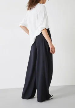 hush Trousers|Alpa Wide Leg Wool Blend Trousers Dark Navy