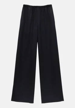 hush Trousers|Alpa Wide Leg Wool Blend Trousers Dark Navy