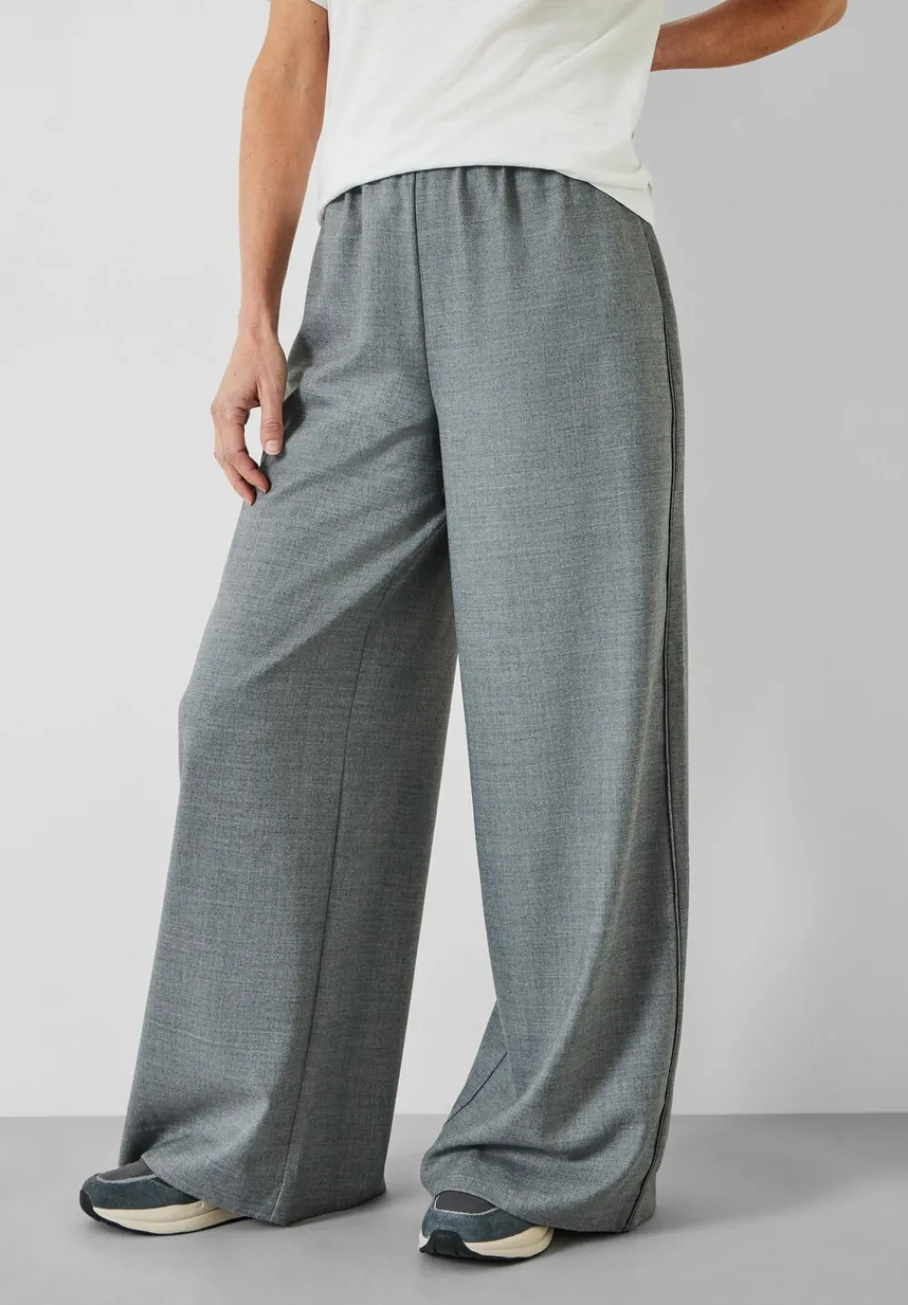 hush Trousers|Alpa Wool Blend Wide Leg Trousers Light Grey Marl