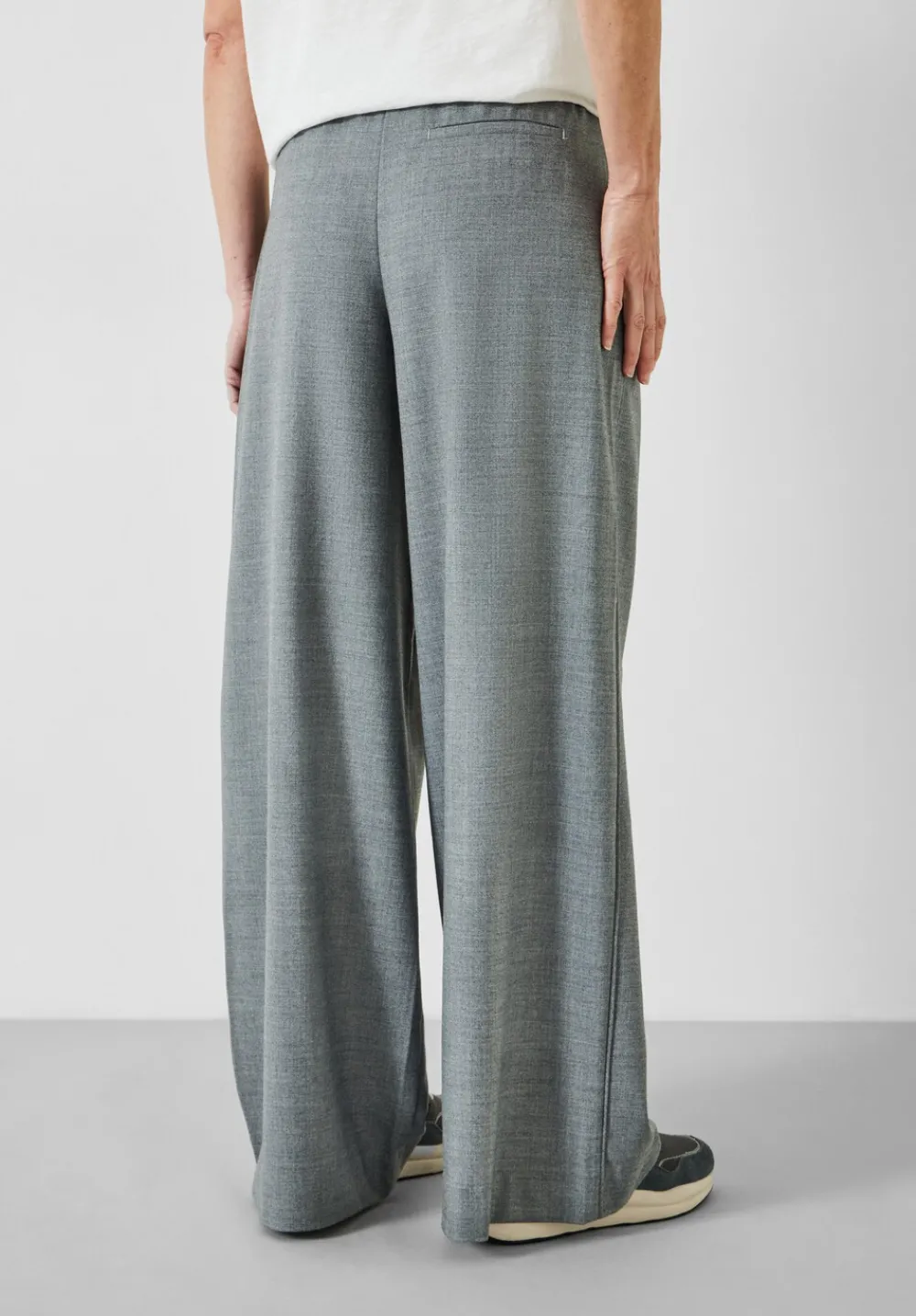hush Trousers|Alpa Wool Blend Wide Leg Trousers Light Grey Marl